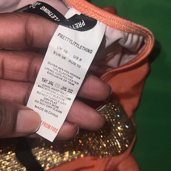 NWT Pretty Little Thing Peach & Gold Women's Swim Bikini 3 Piece Set size 6-FLAW - Picture 5 of 15